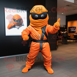 Orange Ninja mascot costume character dressed with a Moto Jacket and Pocket squares