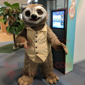 Tan Sloth mascot costume character dressed with a Maxi Skirt and Cufflinks