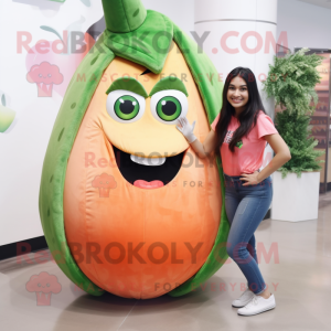 Peach Cucumber mascot costume character dressed with a Flare Jeans and Rings