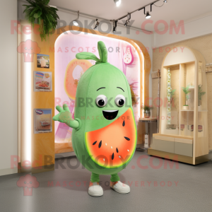 Peach Cucumber mascot costume character dressed with a Flare Jeans and Rings