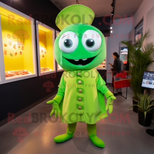 Lime Green Tacos mascot costume character dressed with a Turtleneck and Hair clips