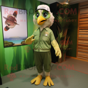 Olive Eagle mascot costume character dressed with a Capri Pants and Keychains