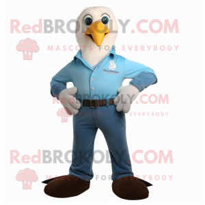 Cyan Bald Eagle mascot costume character dressed with a Bootcut Jeans and Tie pins