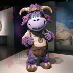 Lavender Yak mascot costume character dressed with a Cargo Pants and Bracelets