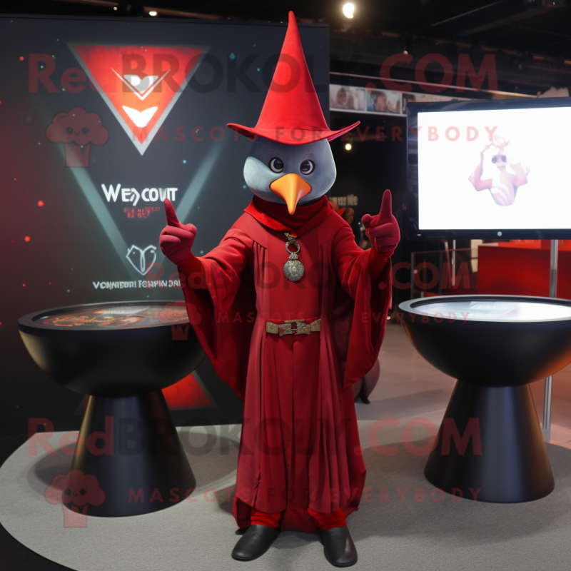 Red Magician mascot costume character dressed with a V-Neck Tee and Keychains