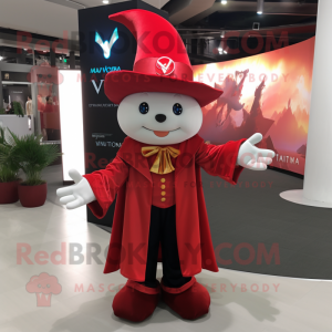 Red Magician mascot costume character dressed with a V-Neck Tee and Keychains