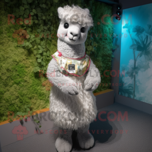 Silver Alpaca maskot kostym...