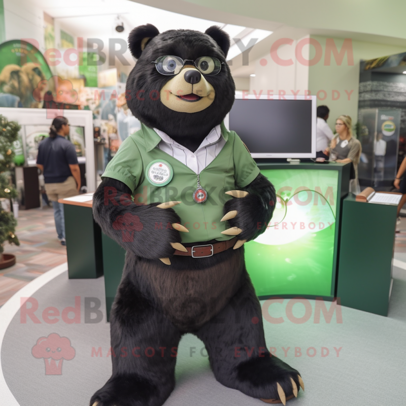 Olive Spectacled Bear mascot costume character dressed with a A-Line Skirt and Watches