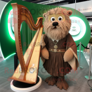 Tan Celtic Harp mascot costume character dressed with a Suit Jacket and Hairpins