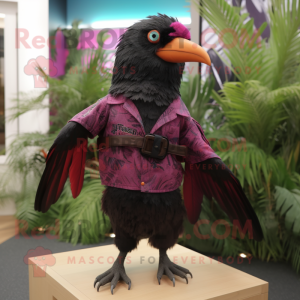 Magenta Blackbird mascot costume character dressed with a Bermuda Shorts and Cummerbunds