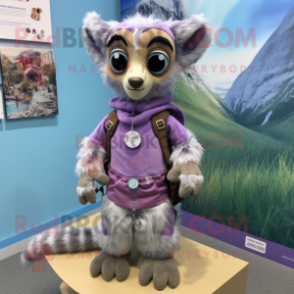 Lavender Lemur mascot costume character dressed with a Shorts and Scarf clips