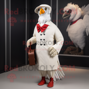 White Pheasant mascot costume character dressed with a Trousers and Berets