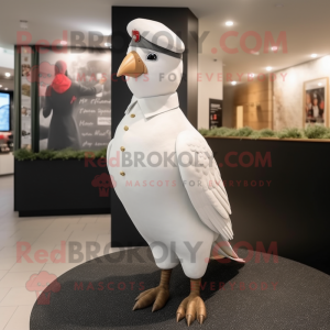 White Pheasant mascot costume character dressed with a Trousers and Berets