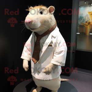 White Capybara mascot costume character dressed with a Blouse and Ties