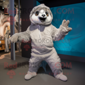 Silver Sloth mascot costume character dressed with a Trousers and Gloves