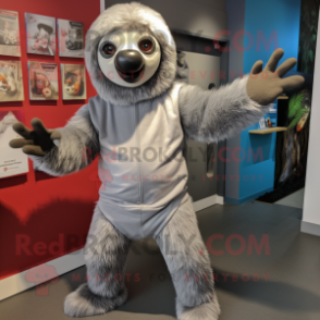 Silver Sloth mascot costume character dressed with a Trousers and Gloves