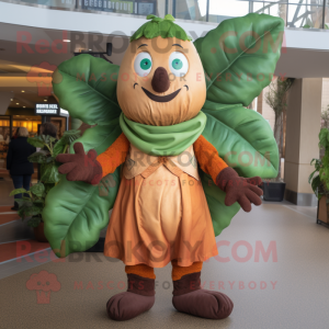 Rust Beanstalk mascot costume character dressed with a Dress and Scarves