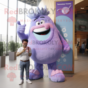 Lavender Strongman mascot costume character dressed with a Boyfriend Jeans and Hairpins