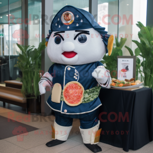 Navy Sushi mascot costume character dressed with a Romper and Brooches