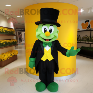 Yellow Bunch Of Shamrocks mascot costume character dressed with a Tuxedo and Caps