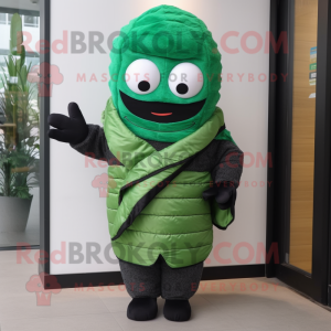 Forest Green Sushi mascot costume character dressed with a Bodysuit and Scarf clips