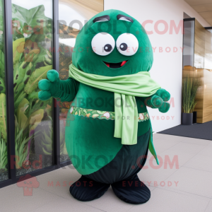 Forest Green Sushi mascot costume character dressed with a Bodysuit and Scarf clips