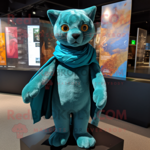 Teal Jaguarundi mascot costume character dressed with a Playsuit and Shawl pins