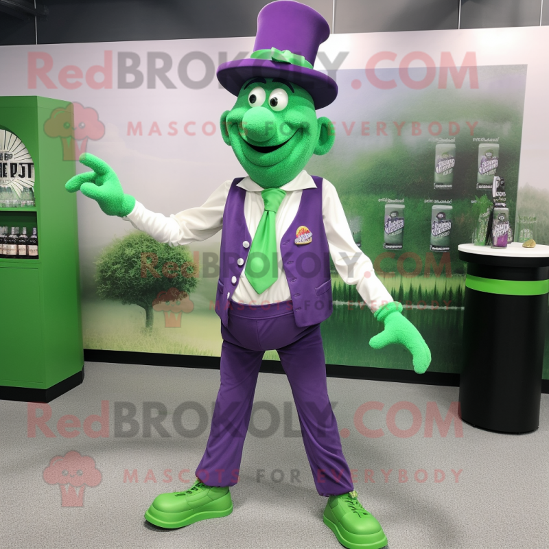 Purple Green Beer mascot costume character dressed with a Trousers and Shoe clips