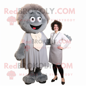 Gray Meatballs mascot costume character dressed with a Shift Dress and Ties