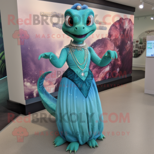 Teal Geckos mascot costume character dressed with a Ball Gown and Bracelet watches