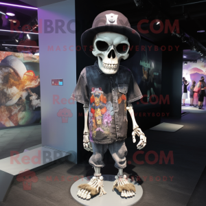 nan Skull mascot costume character dressed with a Playsuit and Hat pins