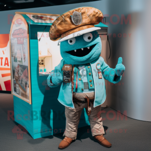 Turquoise Tacos mascot costume character dressed with a Cargo Pants and Lapel pins