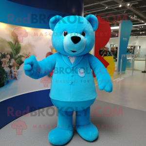 Cyaan teddybeer mascotte...