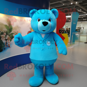 Cyan Teddy Bear maskot...