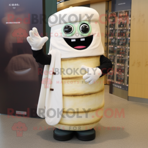 Cream Sushi mascot costume character dressed with a Jeans and Gloves