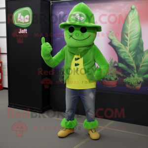 Lime Green Spinach mascot costume character dressed with a Bootcut Jeans and Beanies