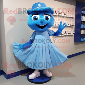 Blue Baseball Glove mascot costume character dressed with a Pleated Skirt and Shoe clips