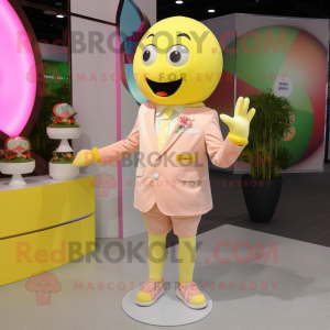 Lemon Yellow Pink mascot costume character dressed with a Suit and Gloves