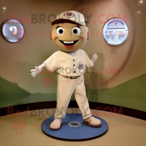 Tan Plate Spinner mascot costume character dressed with a Baseball Tee and Tie pins