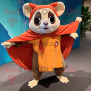 Orange Flying Squirrel mascot costume character dressed with a Bermuda Shorts and Shawls