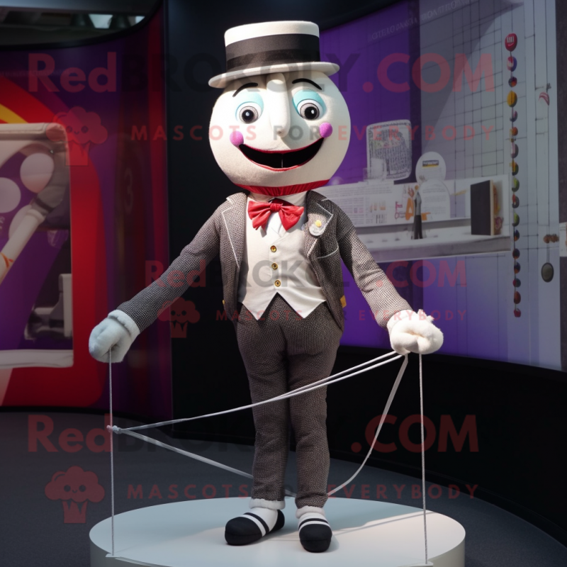 Cream Tightrope Walker mascot costume character dressed with a Suit and Wallets