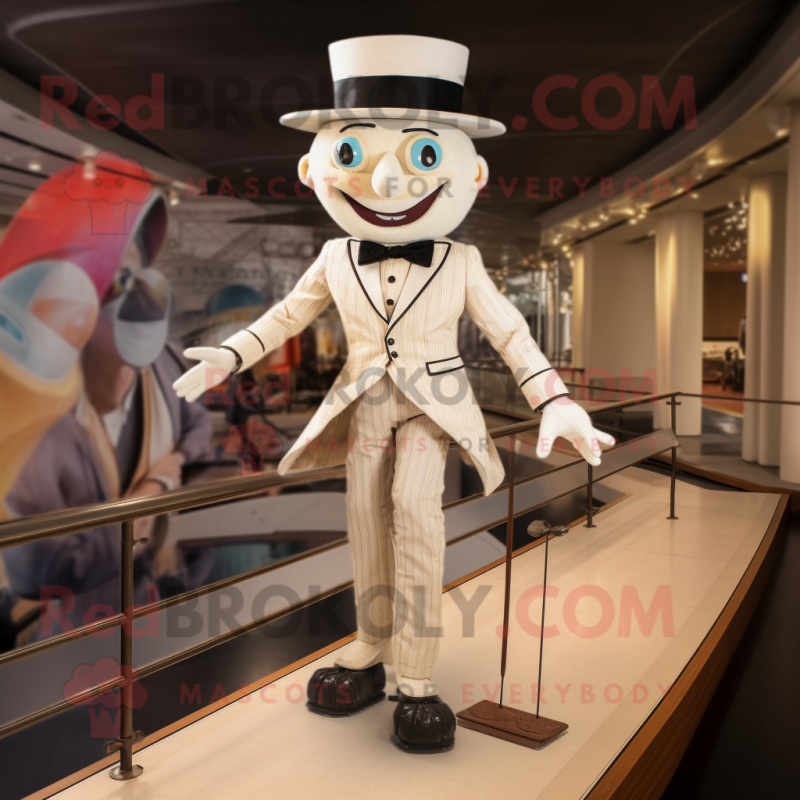 Cream Tightrope Walker mascot costume character dressed with a Suit and Wallets