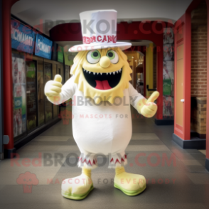 Cream Demon mascot costume character dressed with a Bermuda Shorts and Hats