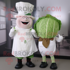 White Corned Beef And Cabbage mascot costume character dressed with a Henley Shirt and Berets