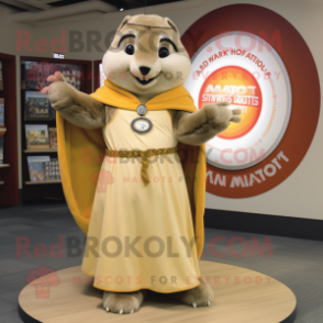 Tan Marmot mascot costume character dressed with a Circle Skirt and Shawls