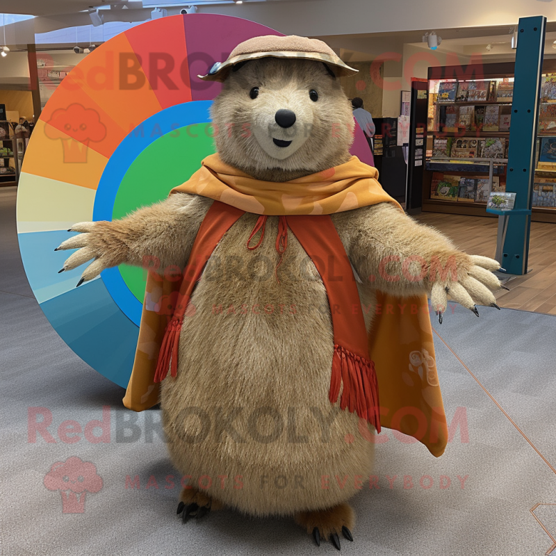 Tan Marmot mascot costume character dressed with a Circle Skirt and Shawls