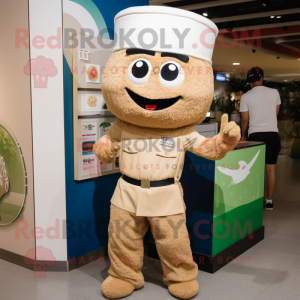 Tan Fried Rice mascot costume character dressed with a Cargo Pants and Watches