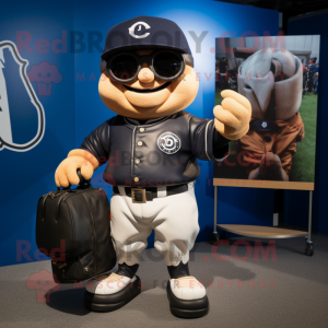 Navy Baseball Glove mascot costume character dressed with a Biker Jacket and Briefcases