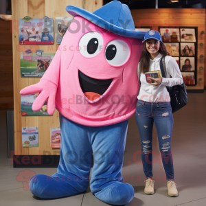 Pink Ceviche mascot costume character dressed with a Boyfriend Jeans and Wallets