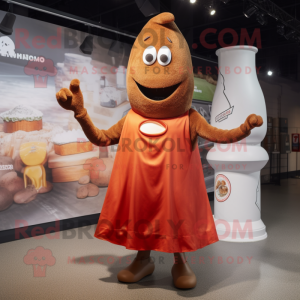 Rust Shakshuka mascot costume character dressed with a A-Line Dress and Watches